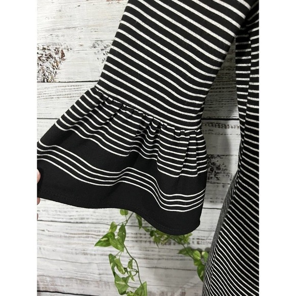 Max Studio Dress size Small Black White Striped Stretch Jersey Ruffle Sleeves - Picture 6 of 12